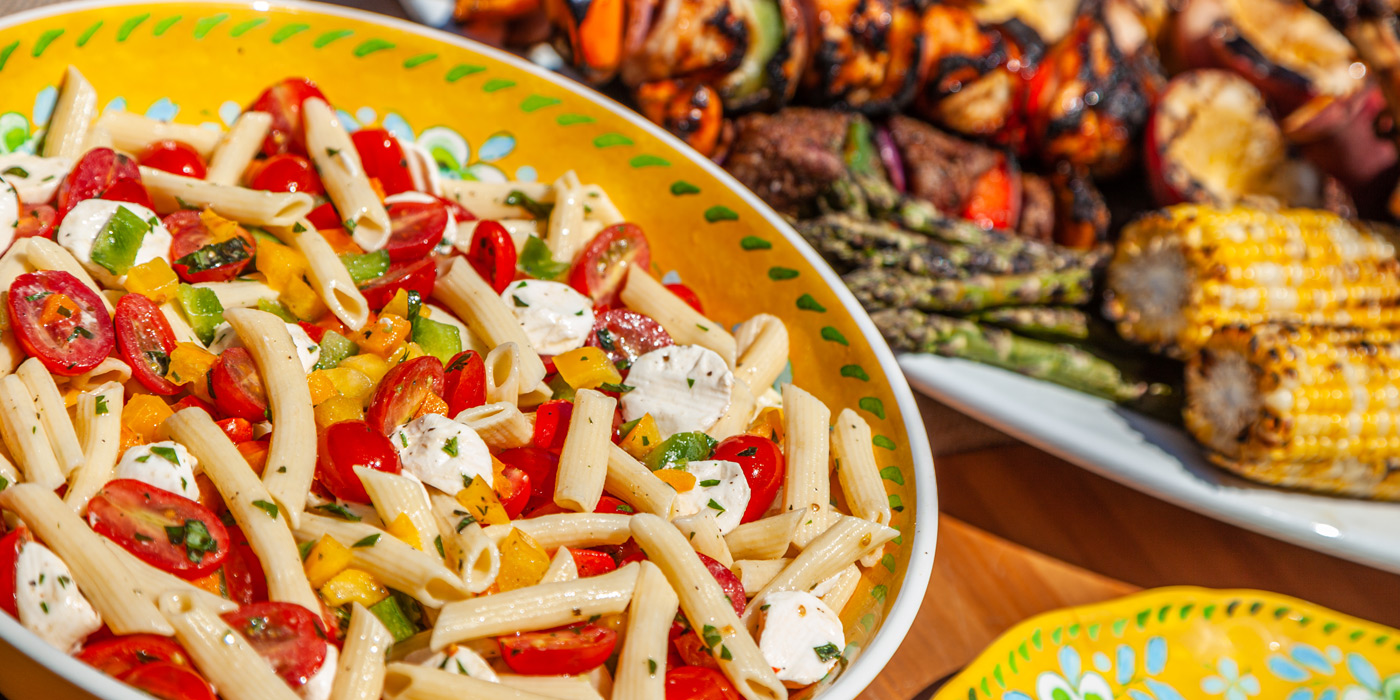 summer penne pasta and grilled vegetables